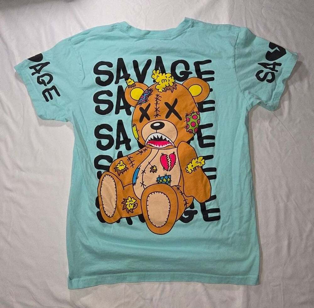 Fresh Laundry Savage Hip Hop Bear T-Shirt Size L Light Blue